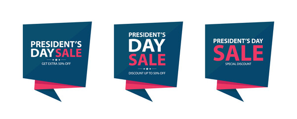 President's Day Sale Set. Special offer labels for discount shopping, sale promotion, advertising and holiday shopping. Presidents day sales events commercial signs. Vector illustration.