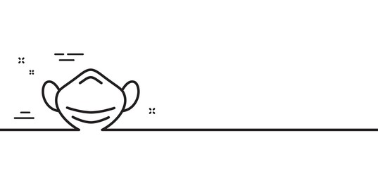 Medical mask line icon. Safety breathing respiratory mask sign. Coronavirus face protection symbol. Minimal line illustration background. Medical mask line icon pattern banner. Vector