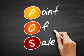 POS - Point of Sale, acronym business concept on blackboard