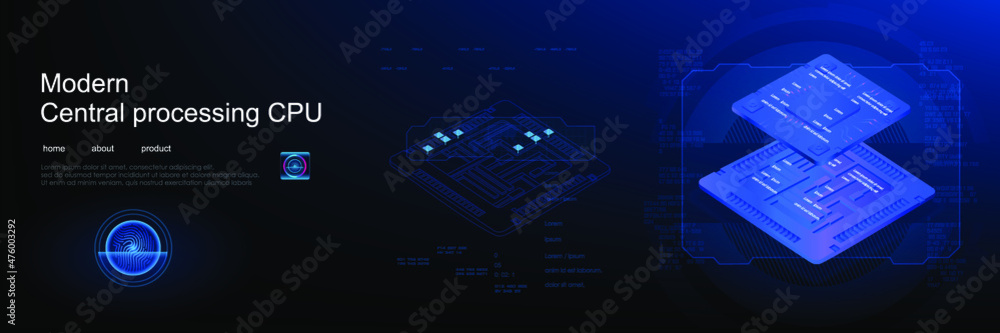 Poster 3d microprocessor generation. a chip for processing large amounts of information. development of ele