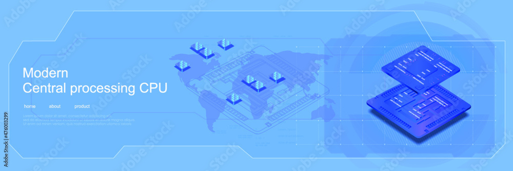 Poster new generation microprocessor. powerful chip with a large number of cores for processing large amoun