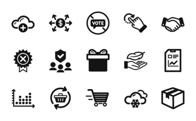 Vector set of Dot plot, Refresh cart and Stop voting icons simple set. People insurance, Snow weather and Rotation gesture icons. Lightweight, Parcel and Employees handshake signs. Vector