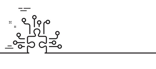 Puzzle with many options line icon. Decide Jigsaw sign. Business challenge symbol. Minimal line illustration background. Puzzle options line icon pattern banner. White web template concept. Vector