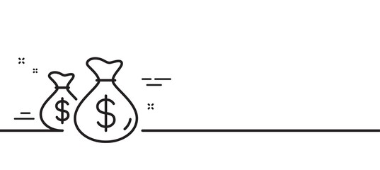 Coins bags line icon. Cash money sign. Income savings symbol. Minimal line illustration background. Coins bags line icon pattern banner. White web template concept. Vector