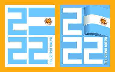 Tarjeta de felicitación de año nuevo diseñada con números 2022 y bandera Argentina. - obrazy, fototapety, plakaty