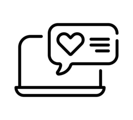 Love icon. Flat heart pictogram on notebook screen for web. Line stroke. Simple symbol isolated on white background. Outline icon vector eps10