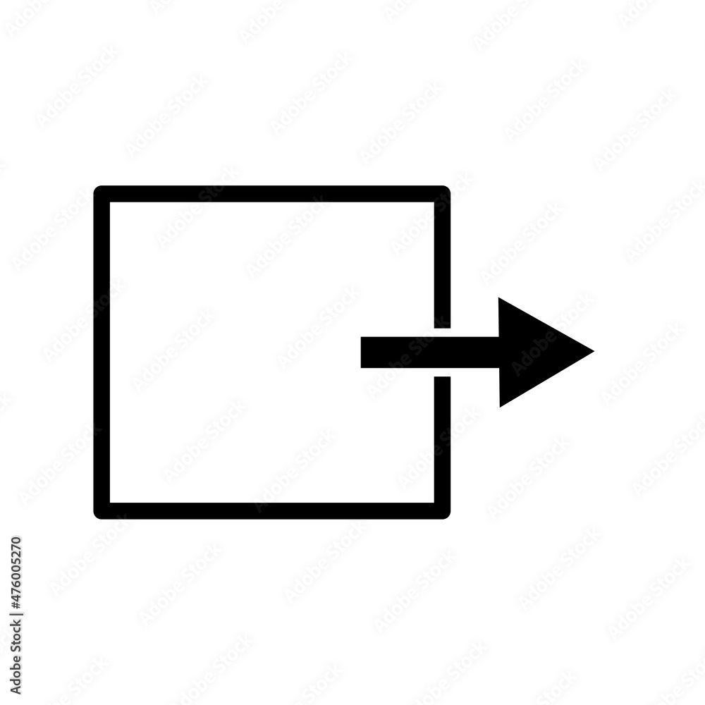 Poster exit arrow icon. flat sign. silhouette shape. app button. safety background. line art. vector illust