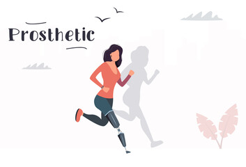 Fototapeta na wymiar Woman with a prosthetic leg is running. Vector illustration