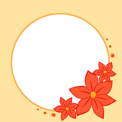 Cartoon botanical round copyspace frame with red flowers