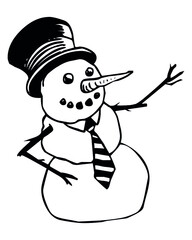 Hand drawn minimal snowman in hat and tie