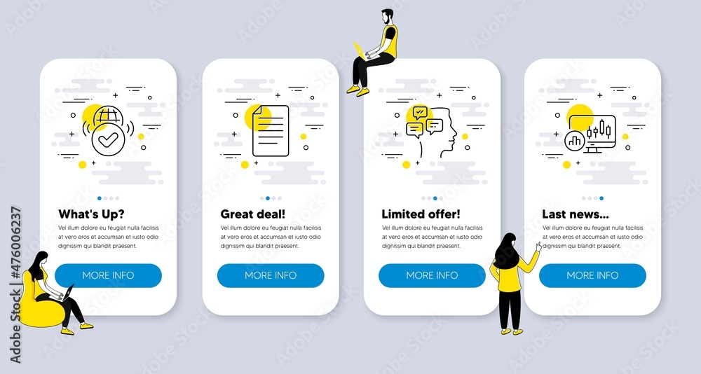 Poster vector set of education icons related to file, verified internet and messages icons. ui phone app sc