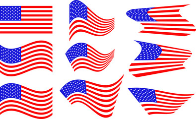 USA flag set vectors. American flag