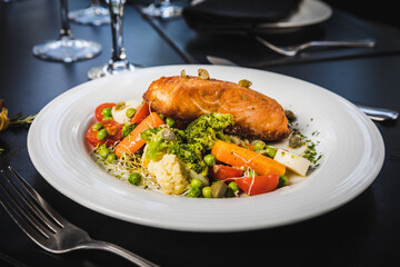 Delicious Contemporary Classic Food Dish Plate Menu Lunch Breakfast Rice Beans Pasta Sausage Shrimp on the Table