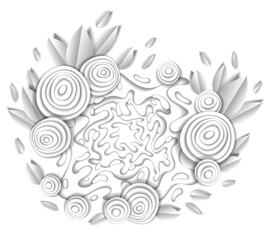 Flowers and leaves beautiful design made with white neutral paper, vector illustration in paper cut style. Wedding invitation or romantic greeting card.