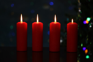 Advent background. Advent Season, four candles burning.