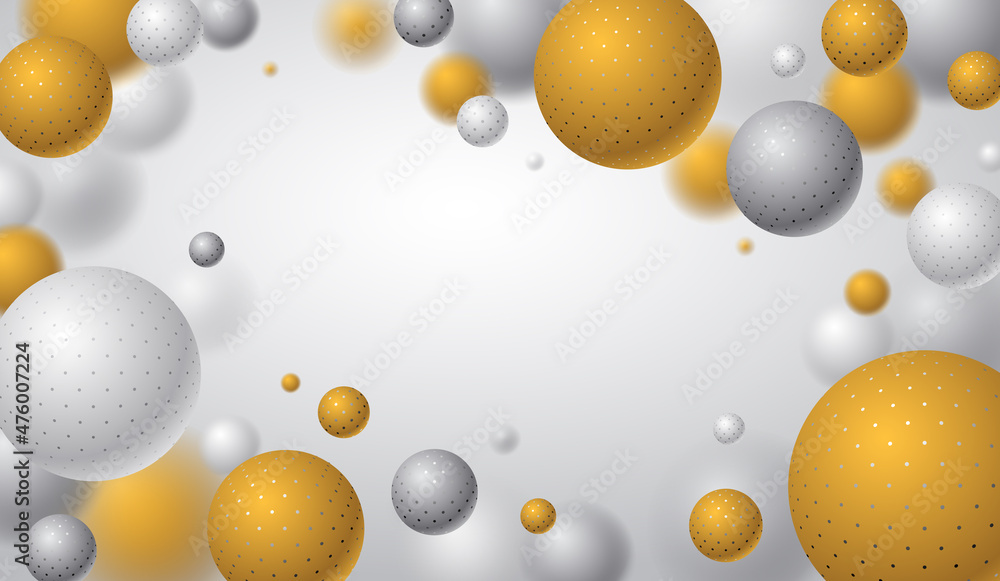Poster abstract spheres vector background with blank copy space, composition of flying balls decorated with