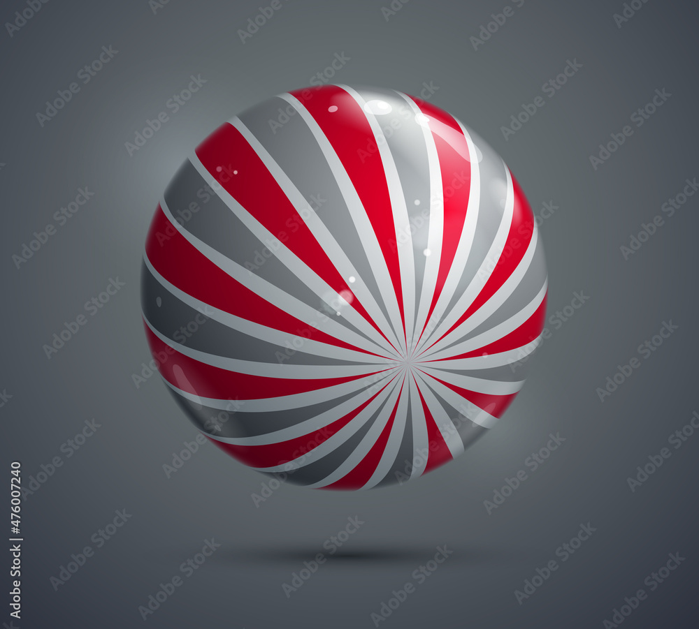Poster abstract vector realistic glossy sphere, beautiful festive ball decorated with pattern, graphic desi
