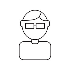 Man silhouette with glasses. Male face. Funny art. Cartoon design. Flat style. Vector illustration. Stock image.