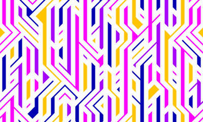 Tech style seamless linear pattern vector, circuit board lines endless background wallpaper image, colorful geometric design techno micro picture.