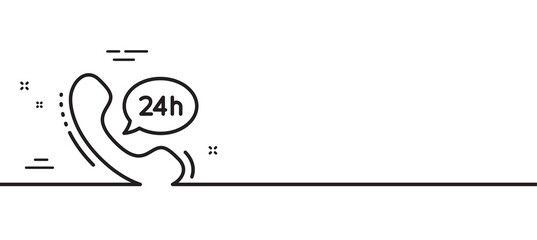 24 hour service line icon. Call support sign. Feedback chat symbol. Minimal line illustration background. 24h service line icon pattern banner. White web template concept. Vector