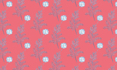 watercolor seamless pattern with flowers and leaf branch.