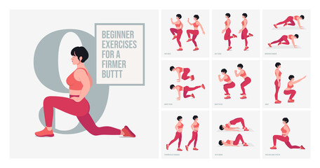 Beginner exercises for a firmer butt. Women doing fitness and yoga exercises