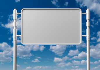 Obraz premium Aluminum billboard with place for text. Billboard against the sky. Advertising panel. Poster on sky background. Promotion information for marketing announcements and details. 3d image