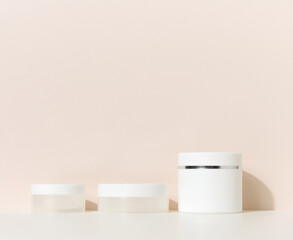 white round plastic jar for cosmetic products. Blank for branding products, mock up