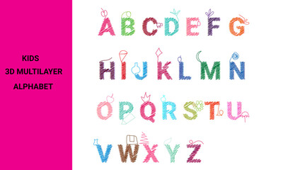 illustration of  alphabet uppercase. kids learning  ABC or recognize letters.
