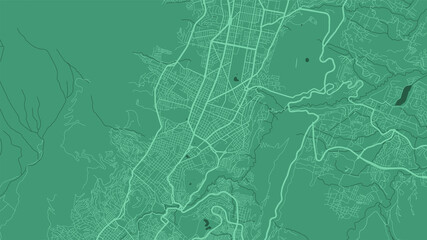 Green Quito City area vector background map, streets and water cartography illustration.
