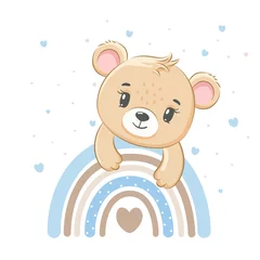 Fotobehang Cute teddy bear on a rainbow. Vector illustration of a cartoon. © Arina