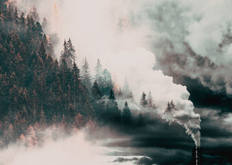 factory smoke and forest save the earth