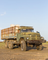 Obraz premium ZIL-131. An old truck with a flatbed body.