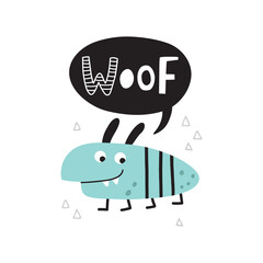 vector image of cute monster and lettering text