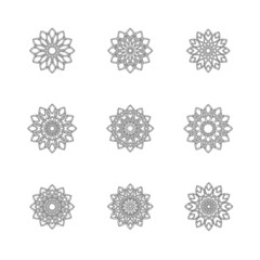 Set of abstract geometric ornaments. Mandala. Floral elements. Decorative symbols.	