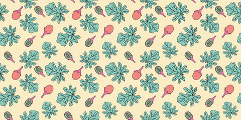 Graphic linear silhouette leaves with light background. Vector seamless pattern. Vintage pattern.