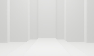 3D geometric stage. White room background.