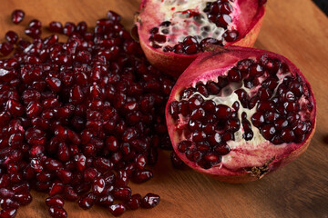 Fresh pomegranate fruits and seeds