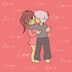 a boy and a girl hug on the day of love. Vector illustration of hugging children. Hugs on Valentine's Day