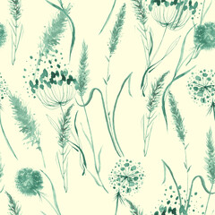 Watercolor lavender flower, grass   seamless pattern in vintage hand drawn style. Elegant floral background illustration.Watercolor provance lavender set. Flowers isolated on background. bouquet.
