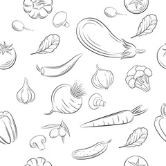 Vegetables seamless pattern sketch engraving vintage - 476012436
