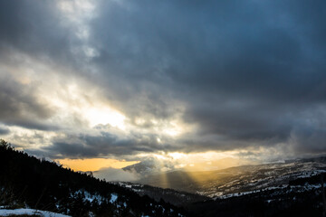 Winter sunset in Camprodon mountains, Pyrenees, Girona, Spain