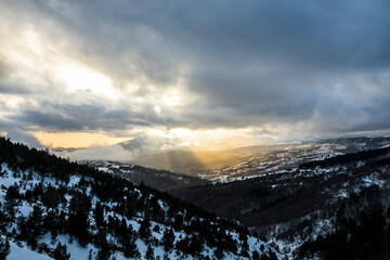 Winter sunset in Camprodon mountains, Pyrenees, Girona, Spain