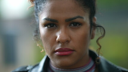 Portrait Brazilian woman close-up face looking at camera