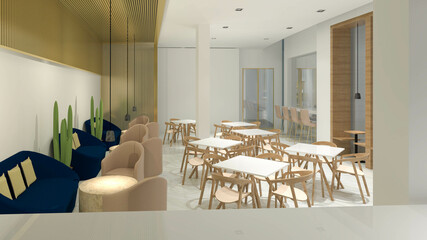 Interior design 3D rendering of restaurant and cafeteria