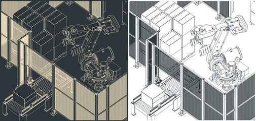 Robotic palletizing line illustrations