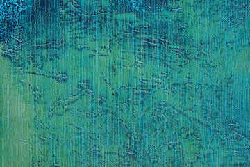 Abstract art background navy blue and cyan colors. Watercolor painting on canvas with emerald gradient.
