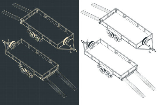 Flatbed Trailer Isometric Blueprints