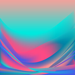 Fototapeta premium Abstract blur fluid shapes waves pattern, blurry wavy trendy background. Retro gradient texture graphic design vector template. Copy space poster layout flyer banner cover. Cyan blue pink neon colors