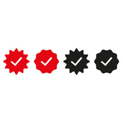 Verified badge profile set. Social media account verification icons . Isolated check mark on black and blue. Guaranteed signs. Vector illustration.